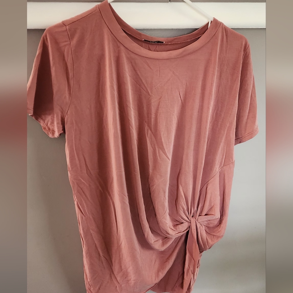JODIFL Pink Tie Front Short Sleeve T-Shirt